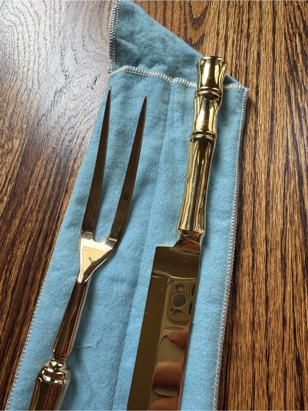Vintage Gold Bamboo-Style Carving Knife and Fork Set